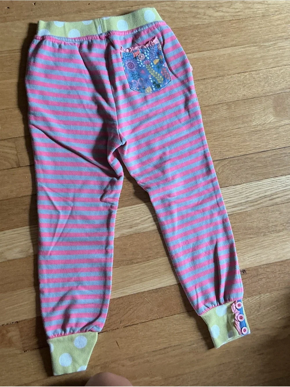 Matilda Jane Pink and Gray Striped Joggers with Yellow Polka Cuffs